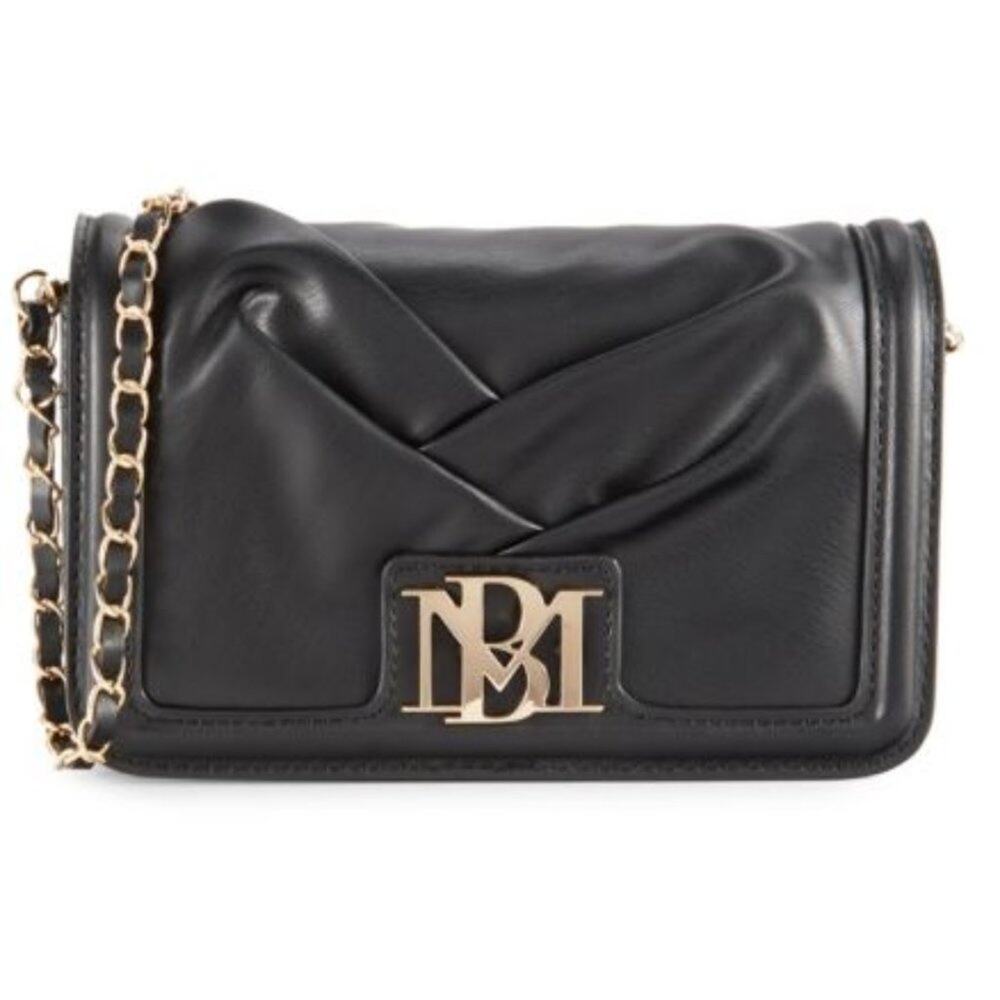 Badgley Mischka Women's Baguette Bag Chain Strap Monogram Black Vegan Leather